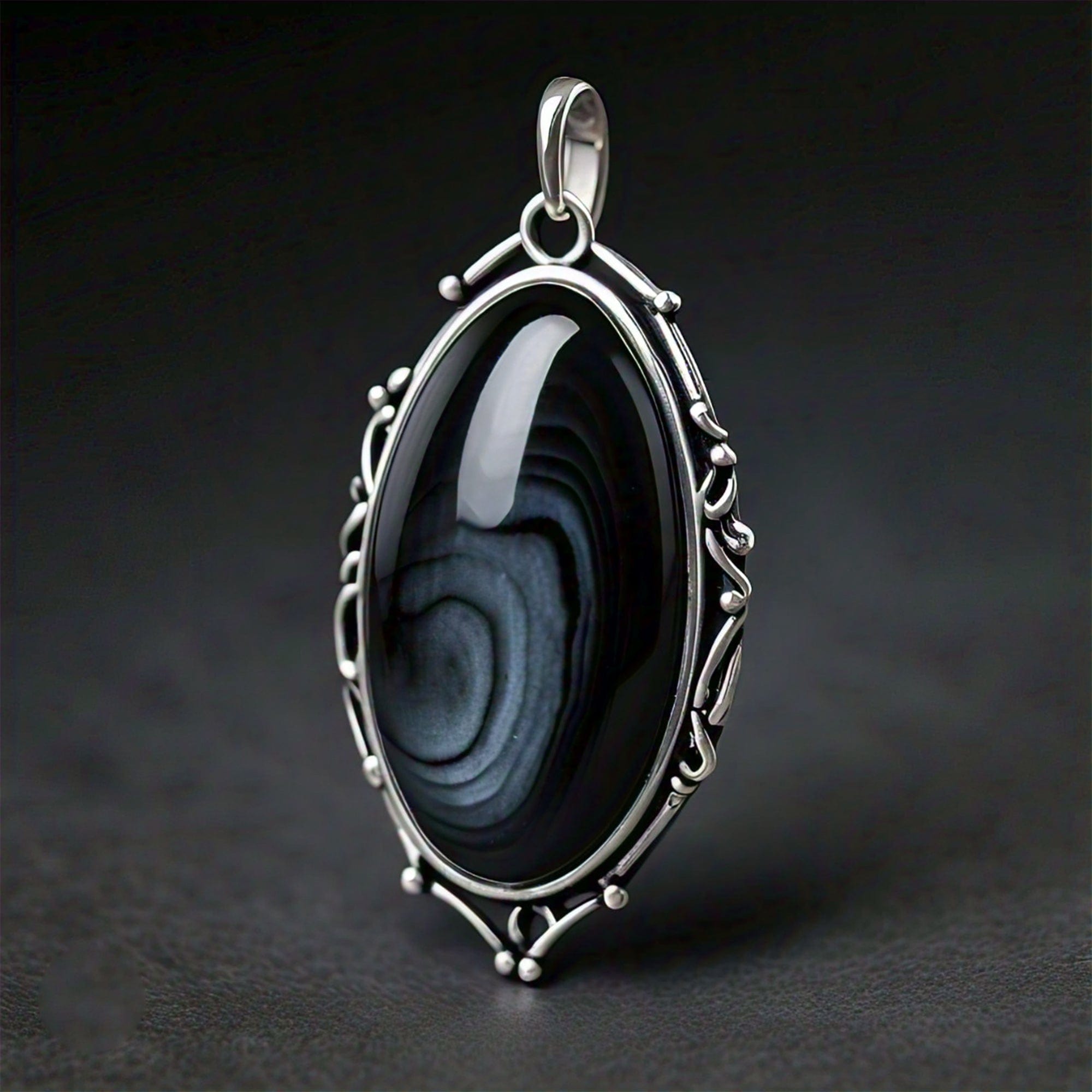 The Nutan Art Jewelry Pendants Astraea Handmade Sterling Silver Antique Black Obsidian Pendant