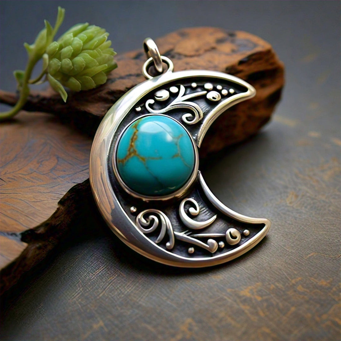 The Nutan Art Jewelry Pendants Brigid Sterling Silver Crescent Moon Pandora Charm Turquoise Pendant