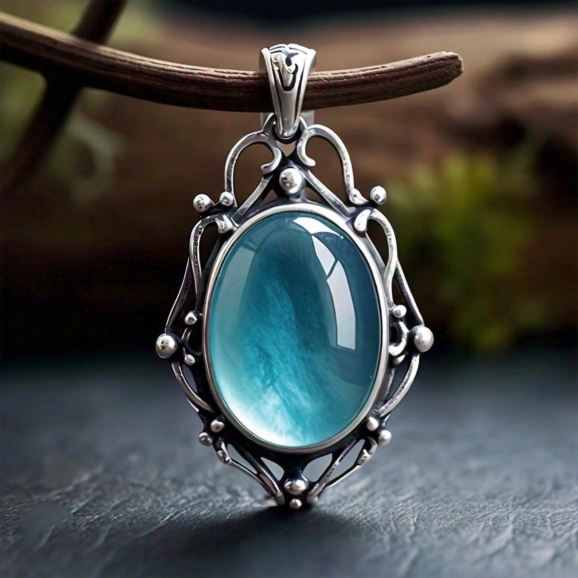 The Nutan Art Jewelry Pendants Cybele Sterling Silver Large Vintage Aquamarine Pendant