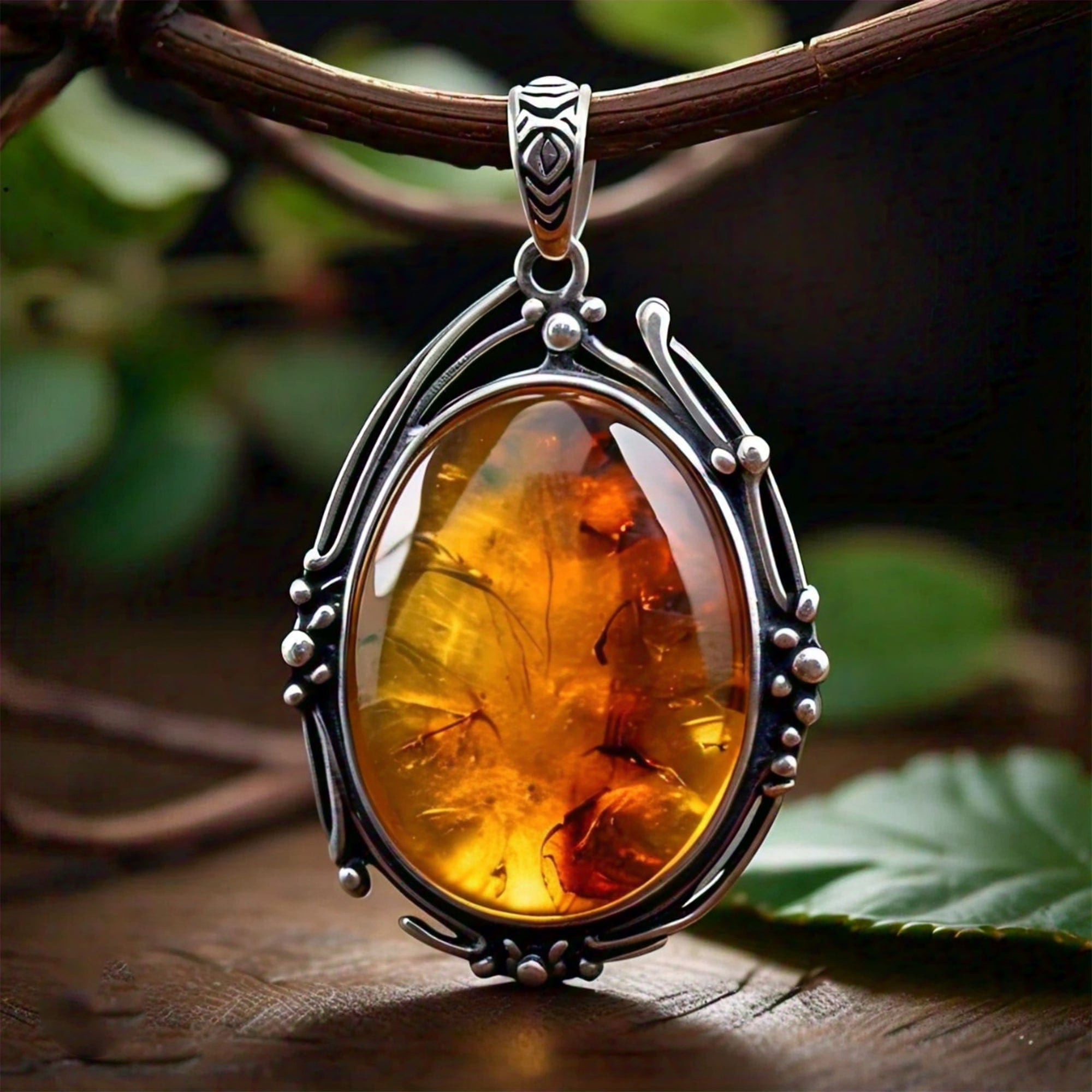 The Nutan Art Jewelry Pendants Eudora Handmade Big Natural Vintage Amber Sterling Silver Pendant