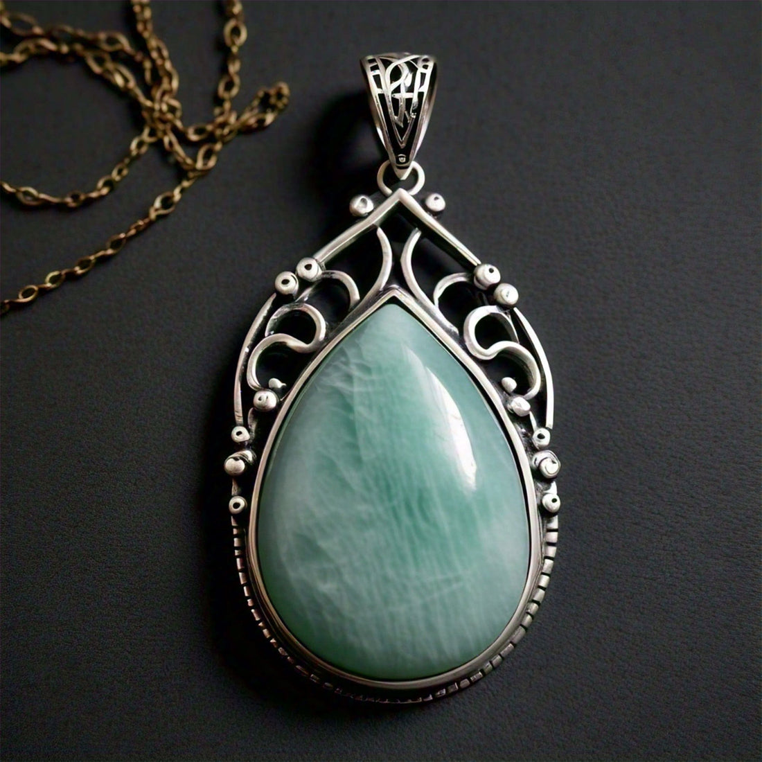 The Nutan Art Jewelry Pendants Idony Handmade Large 925 Sterling Silver Antique Amazonite Pendant