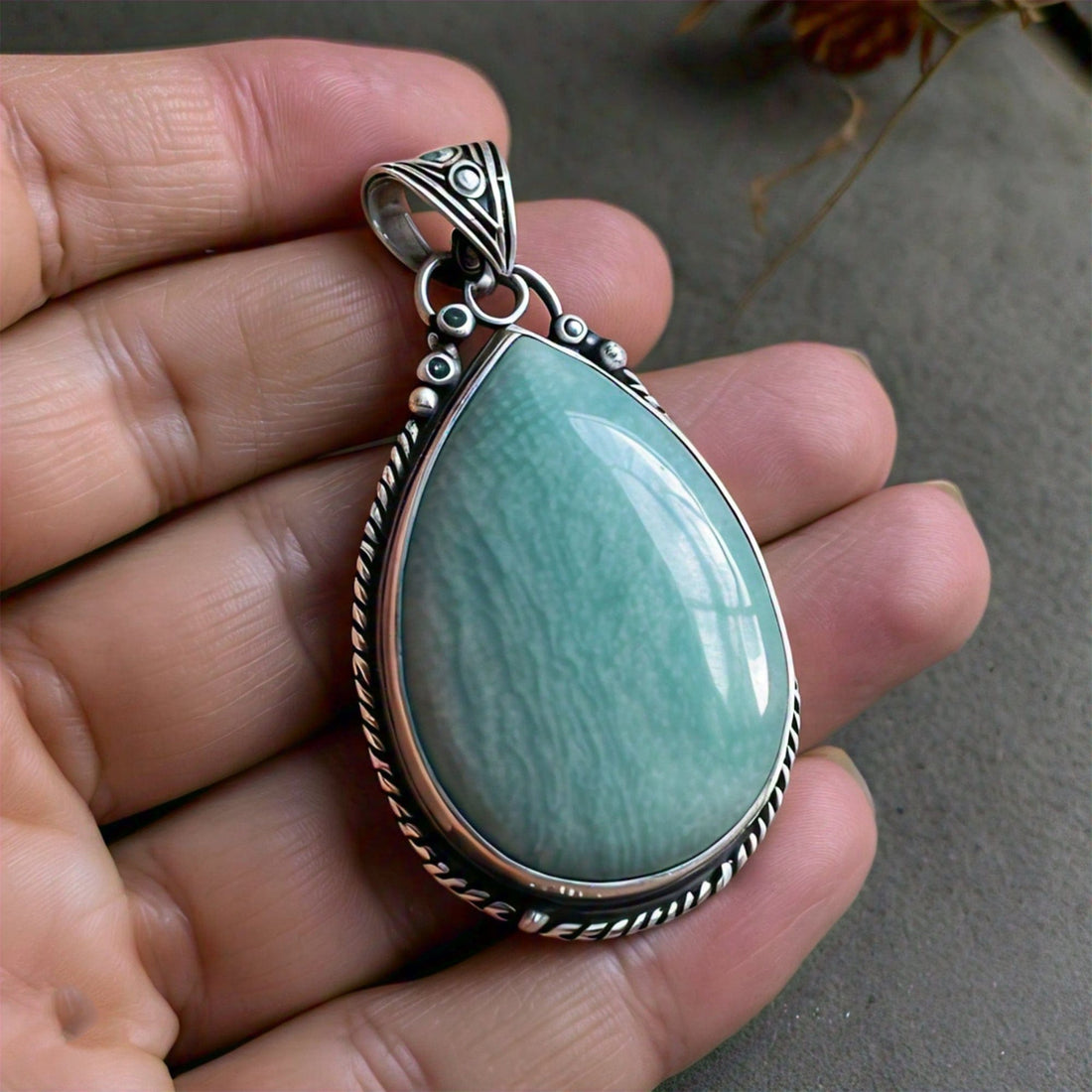 The Nutan Art Jewelry Pendants Isis Large 925 Sterling Silver Antique Amazonite Pendant