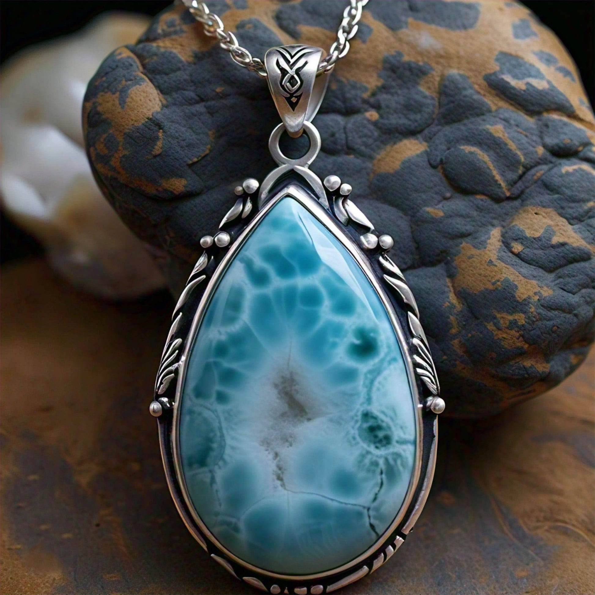 The Nutan Art Jewelry Pendants Lua Sterling Silver Antique Large Larimar Pendant