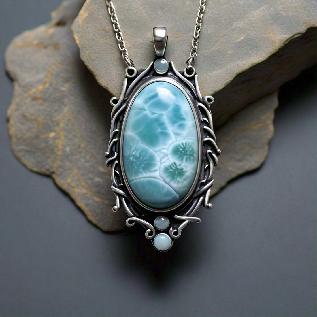 The Nutan Art Jewelry Pendants Melia Handmade Large Larimar Pendant Sterling Silver