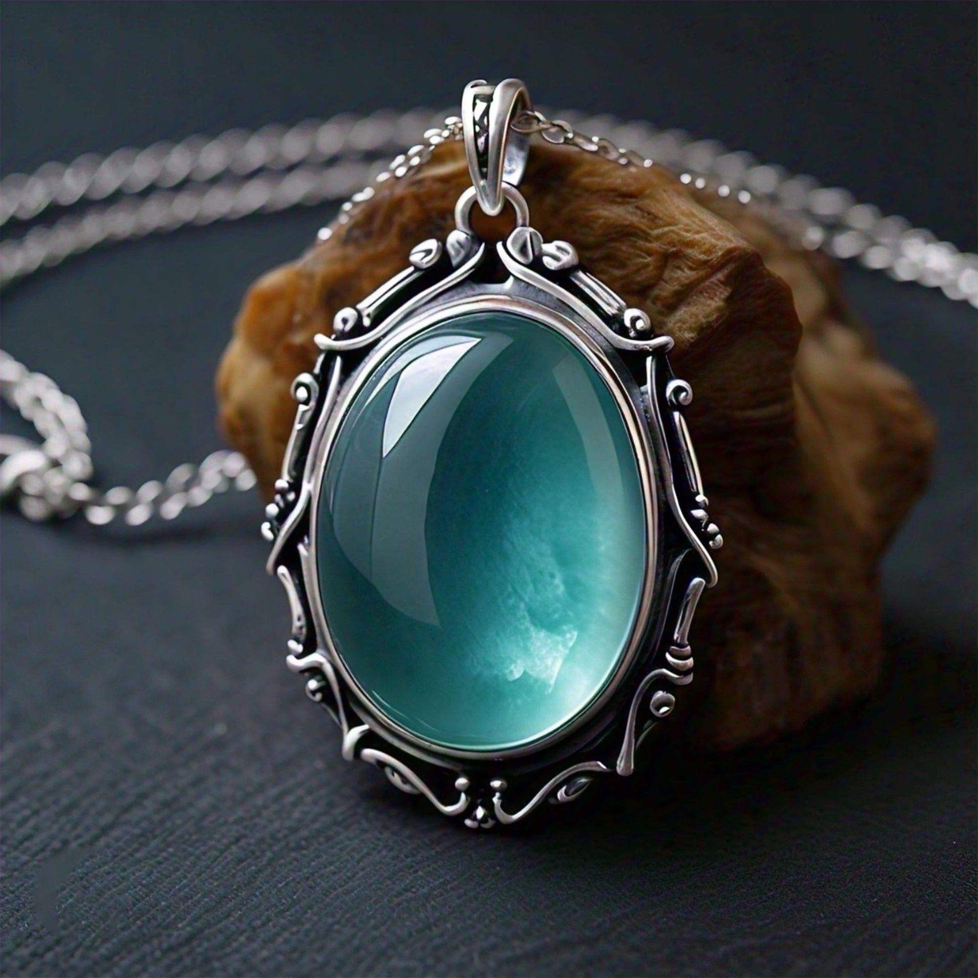 The Nutan Art Jewelry Pendants Nixi Large Vintage Aquamarine Sterling Silver Antique Pendant