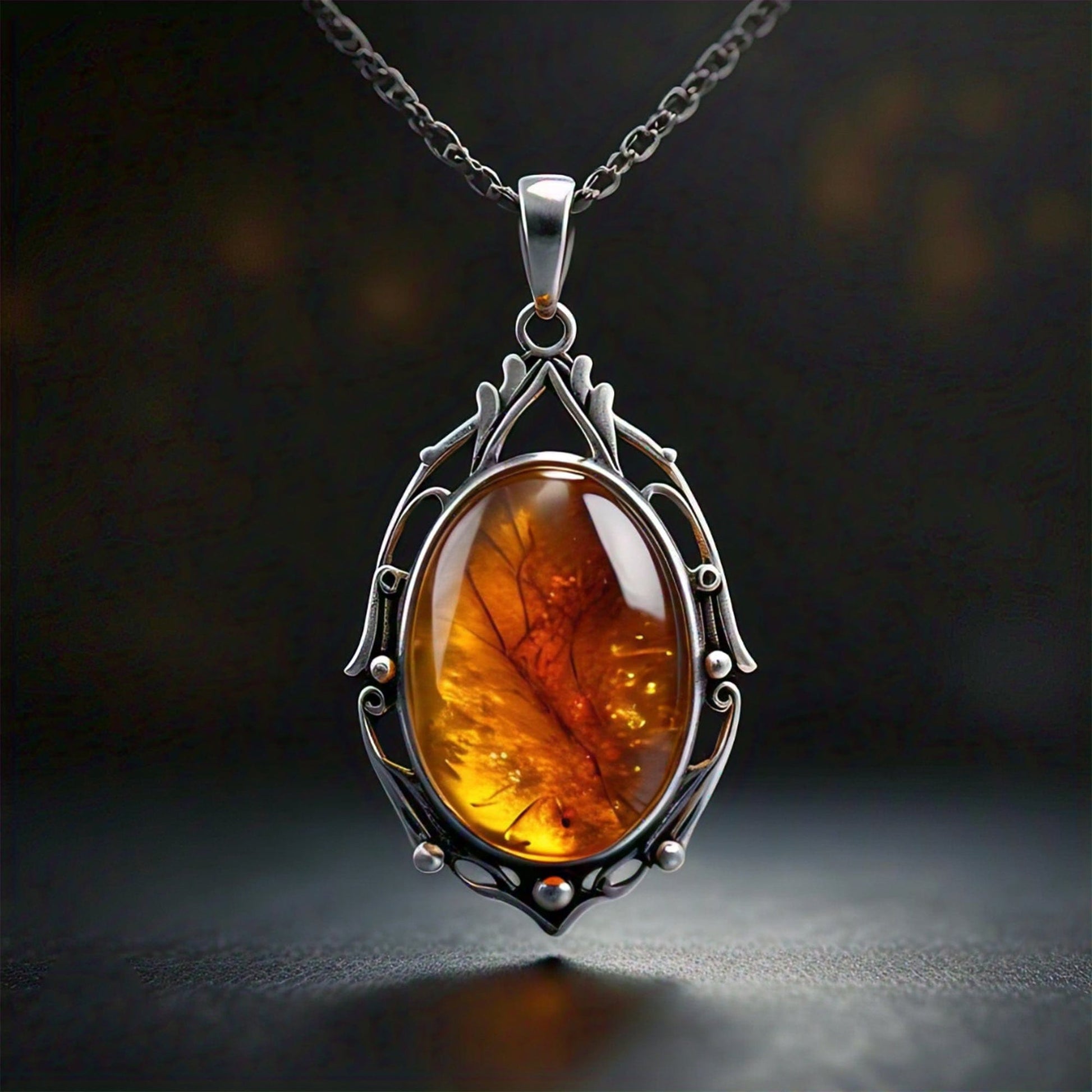 The Nutan Art Jewelry Pendants Roma Sterling Silver Vintage Big Natural Handmade Amber Pendant