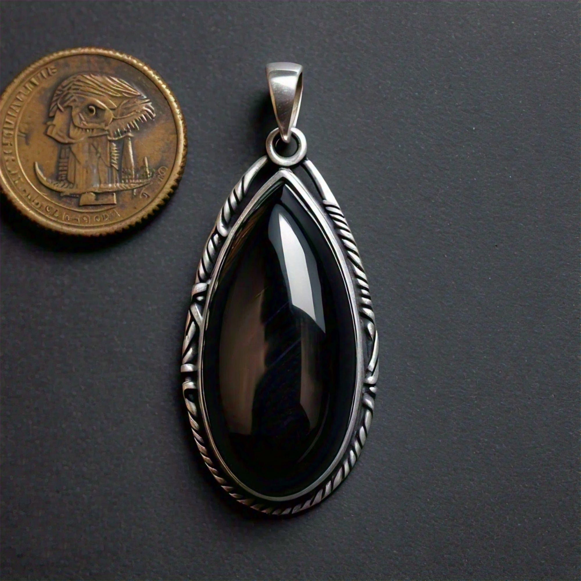 The Nutan Art Jewelry Pendants Selena Sterling Silver Minimalist Antique Black Obsidian Pendant