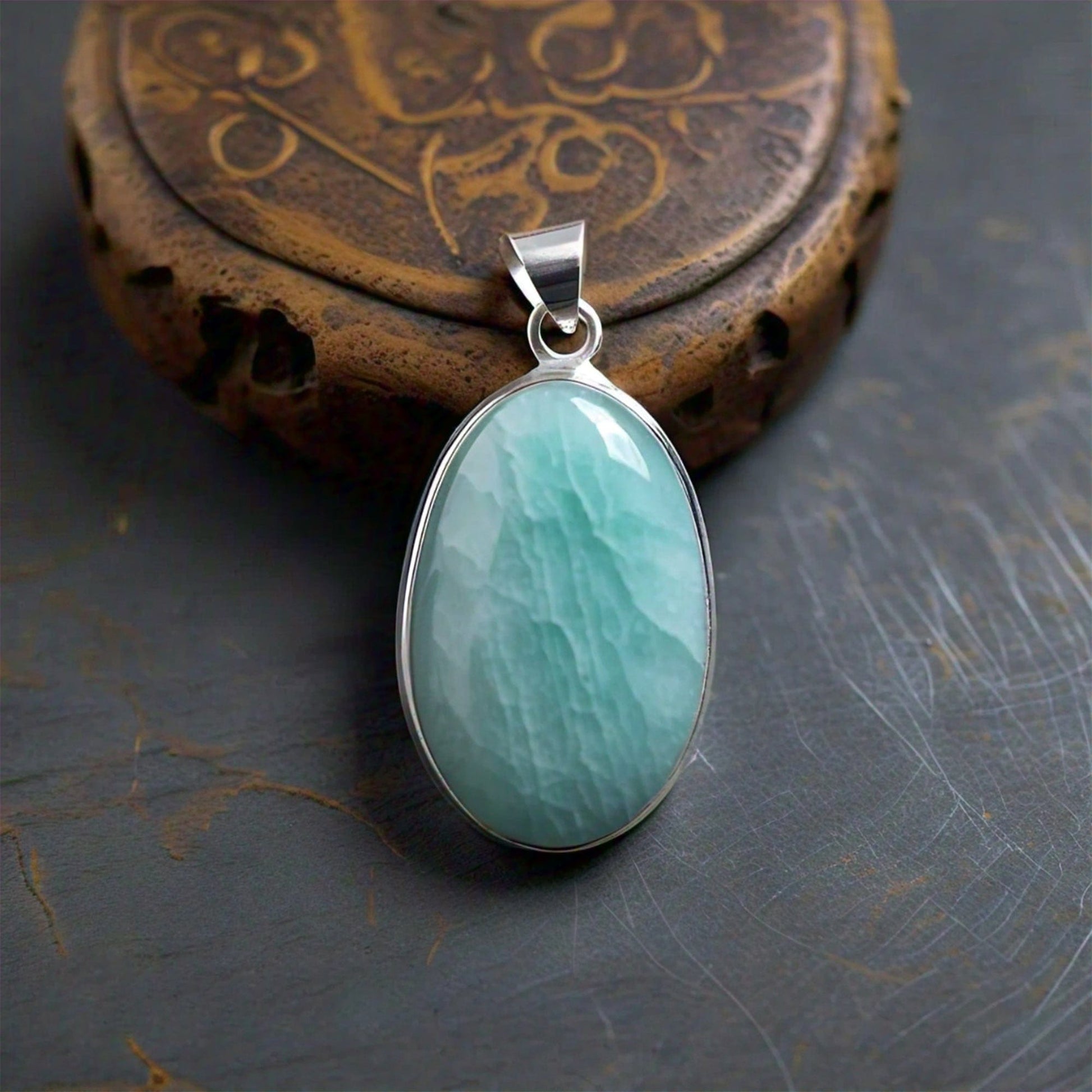 The Nutan Art Jewelry Pendants Tana Large Amazonite 925 Sterling Silver Antique Pendant