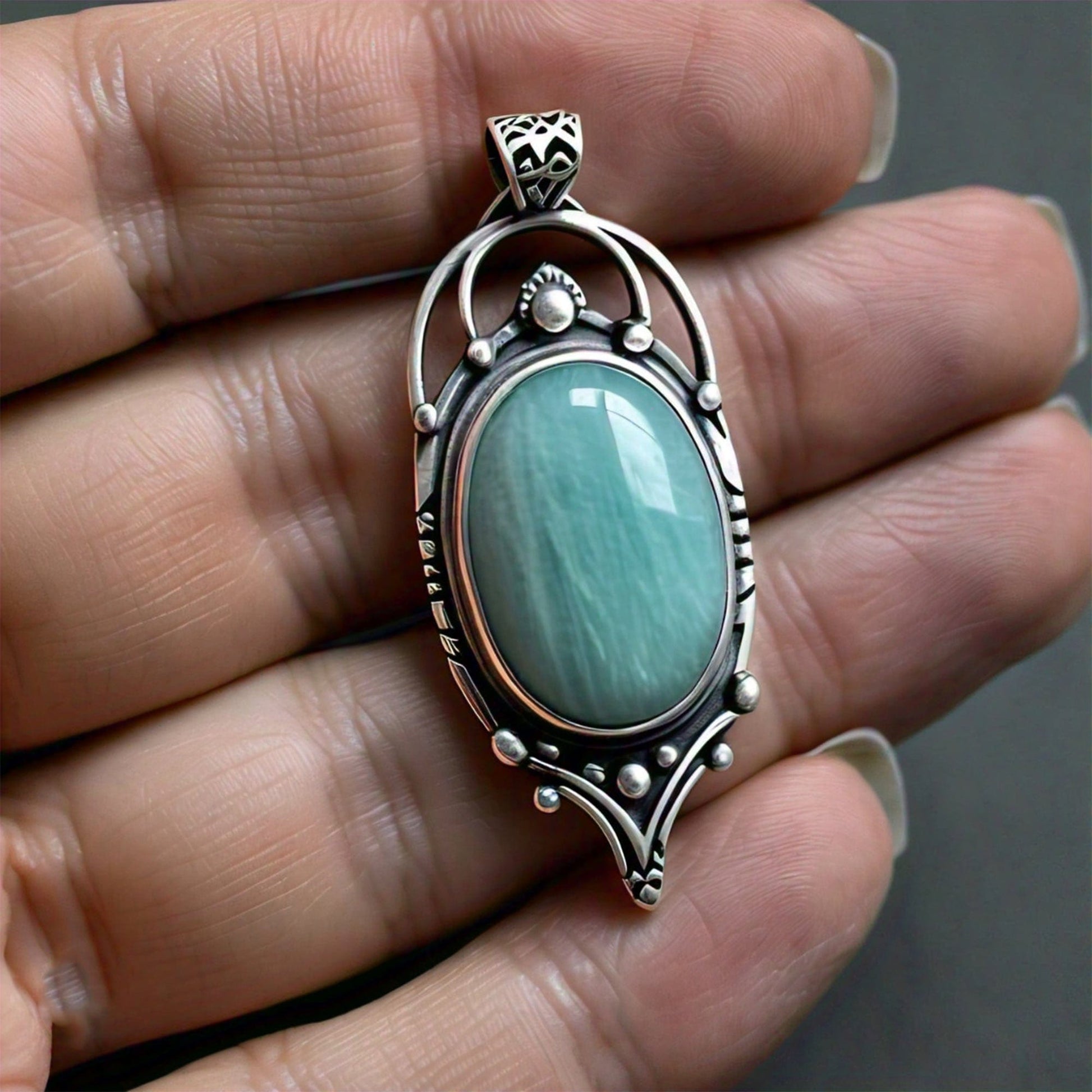 The Nutan Art Jewelry Pendants Tanith 925 Sterling Silver Large Unique Amazonite Pendant