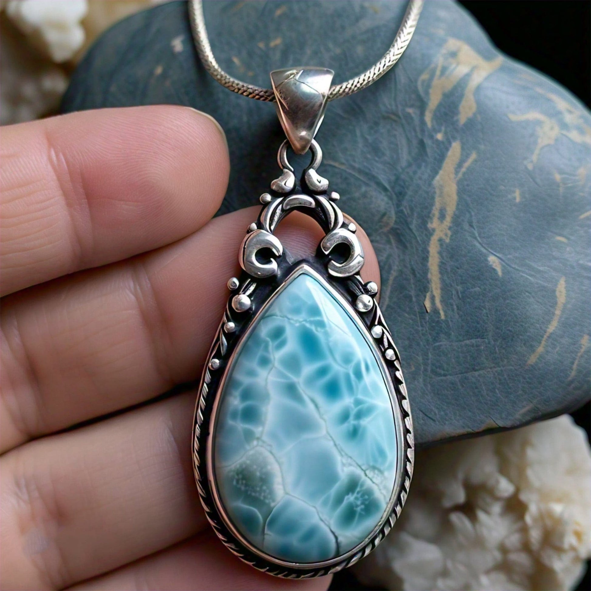 The Nutan Art Jewelry Pendants Theia Big Gemstone Large Larimar Pendant Sterling Silver