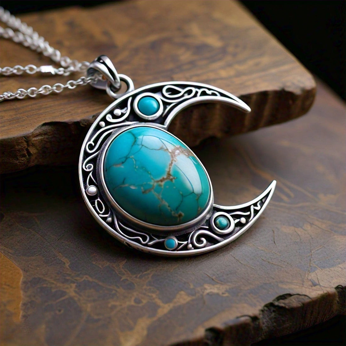 The Nutan Art Jewelry Pendants Vesta Crescent Moon Large Turquoise Sterling Silver Pendant