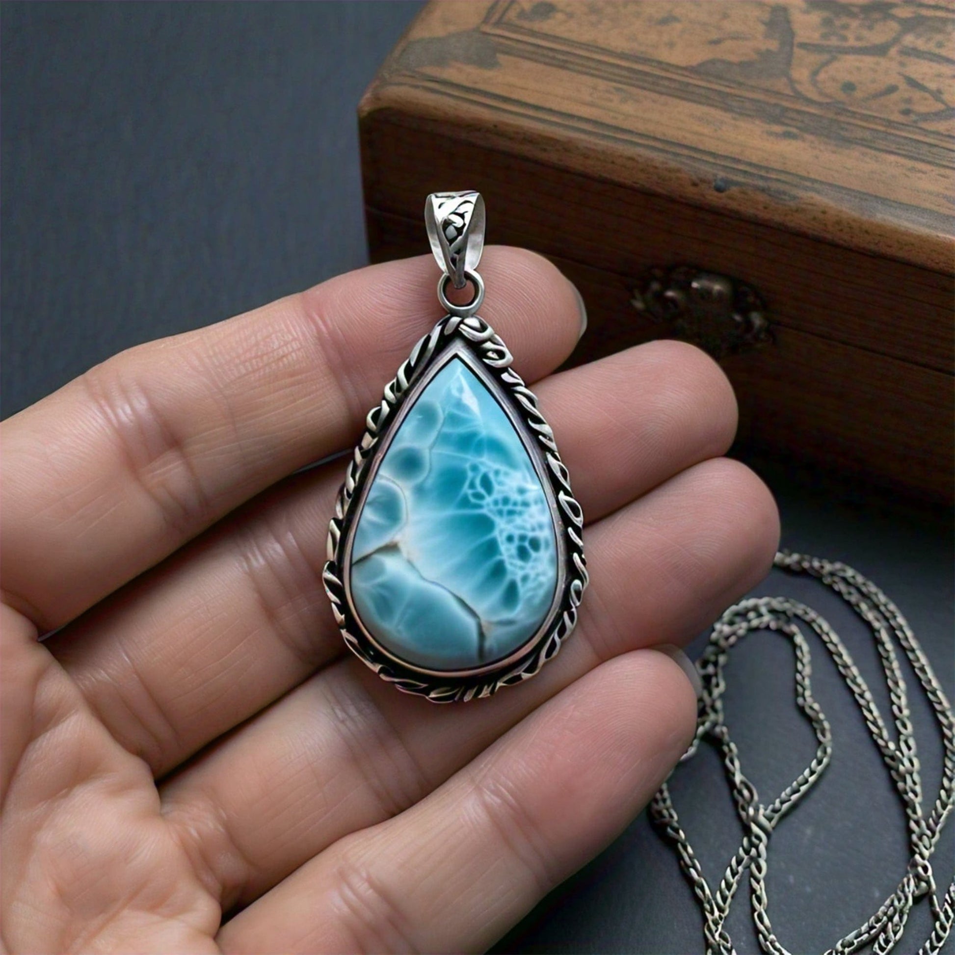 The Nutan Art Jewelry Pendants Vita Sterling Silver Antique Big Gemstone Large Larimar Pendant