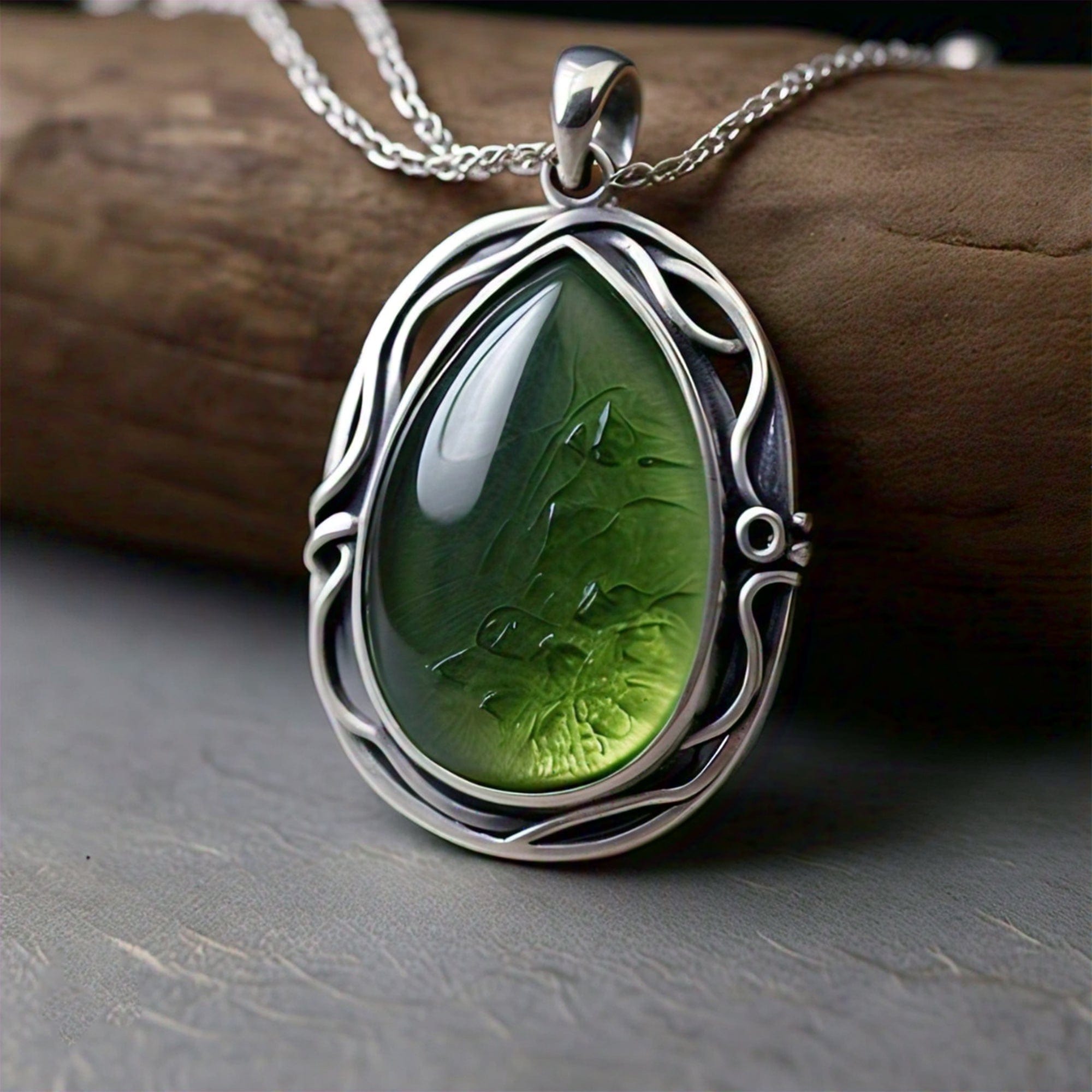 The Nutan Art Jewelry Pendants Yara Handmade Sterling Silver Antique Moldavite Pendant