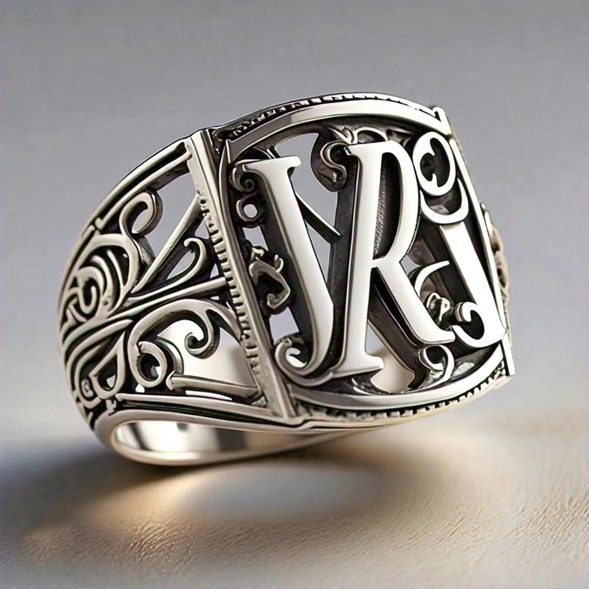 The Nutan Art Jewelry Rings Liam Sterling Silver Handmade Two Signet Initial Letter Ring