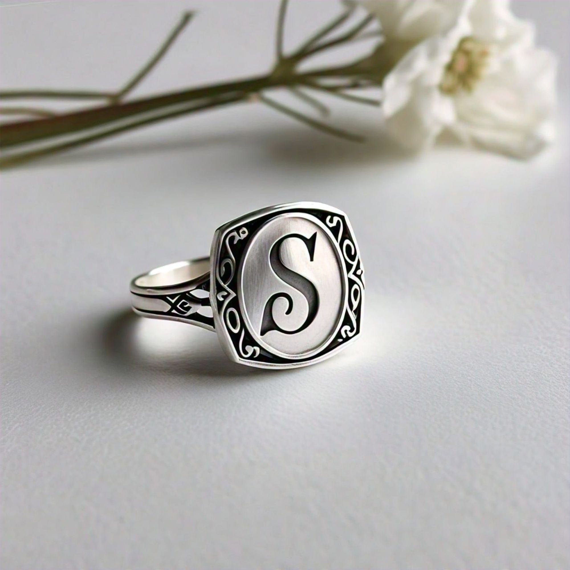 The Nutan Art Jewelry Rings Noah Sterling Silver Engraved Signet Initial Letter Handmade Ring