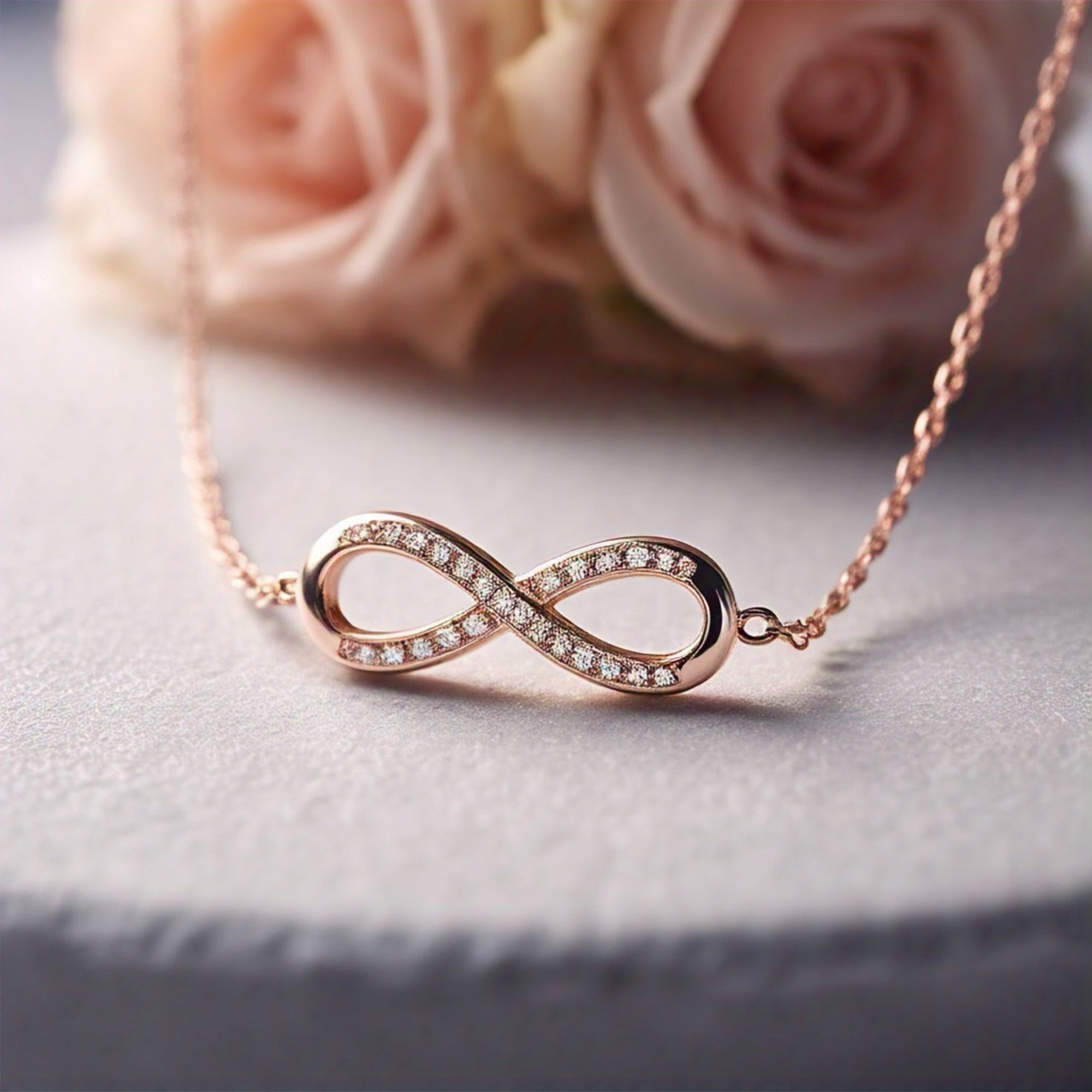 Padma Rose Gold Charm Swarovski Moissanite Infinity Necklace
