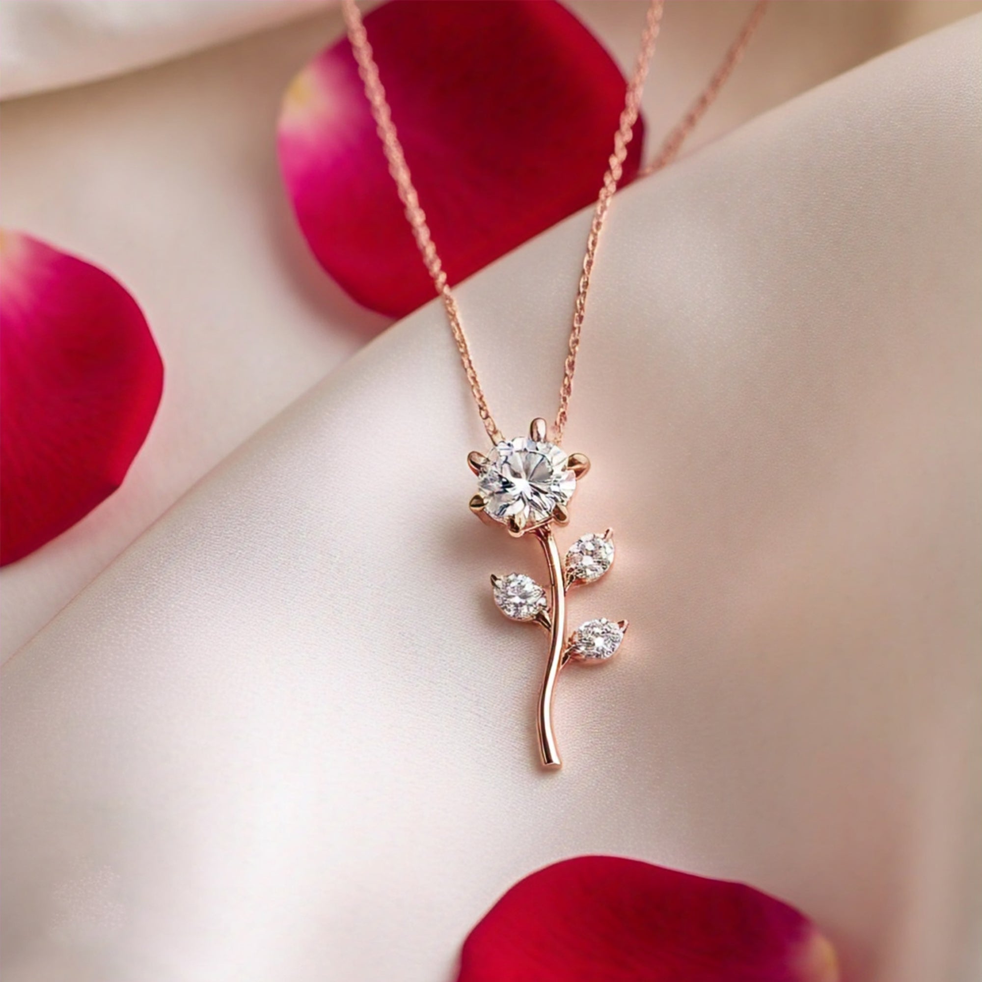 Selket Rose Gold Birth Daisy Swarovski Pandora Flower Necklace