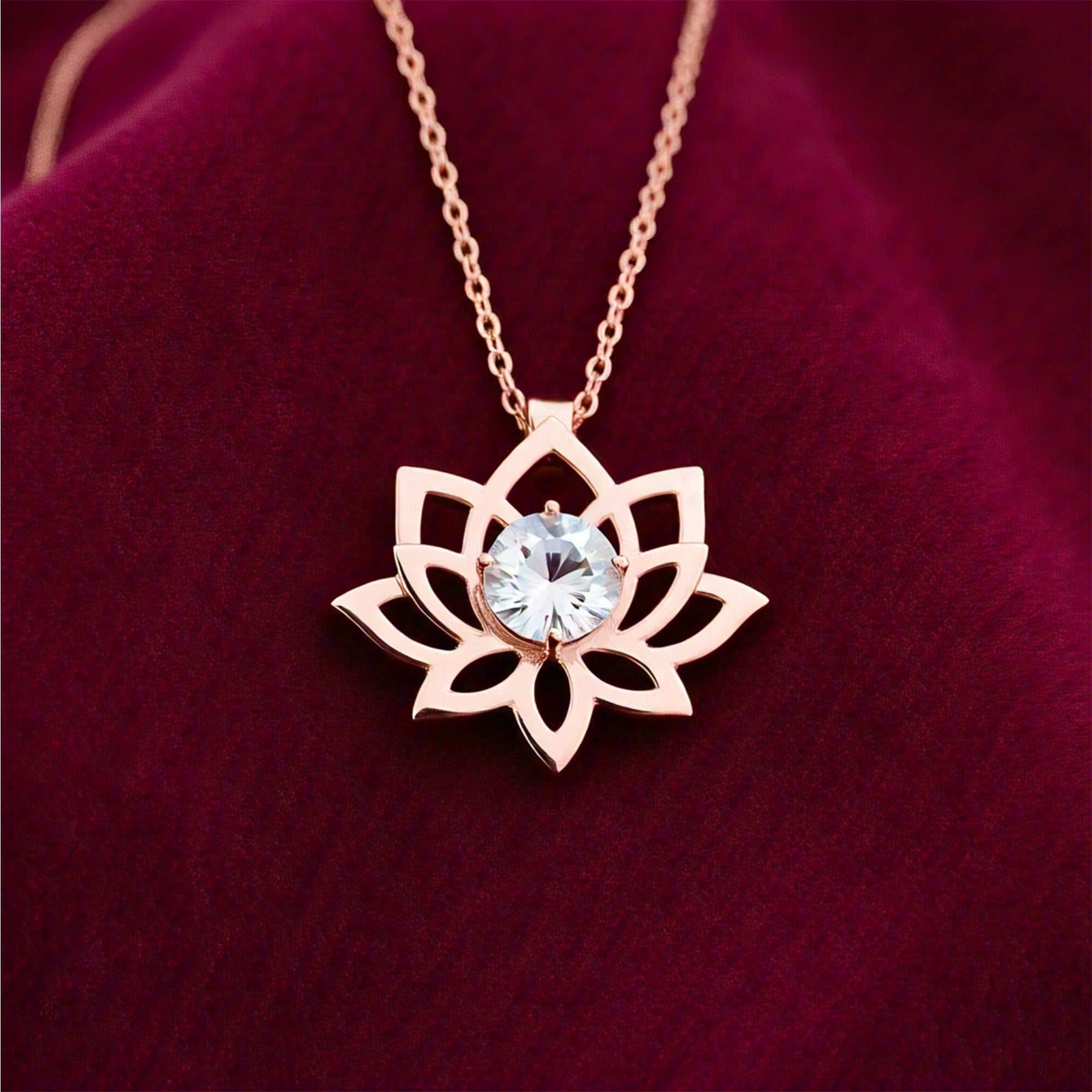 Hemera Rose Gold Birth Moissanite Lotus Pressed Flower Necklace